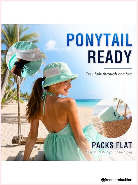 Wide Brim Bucket Sun Hat with Ponytail Hole UPF 50+ Packable main image 6